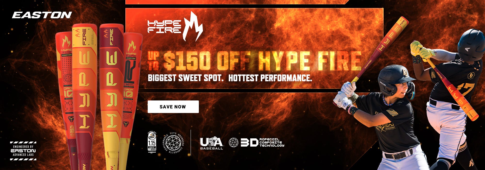 Up to $150 off 2025 Easton Hype Fire baseball bats