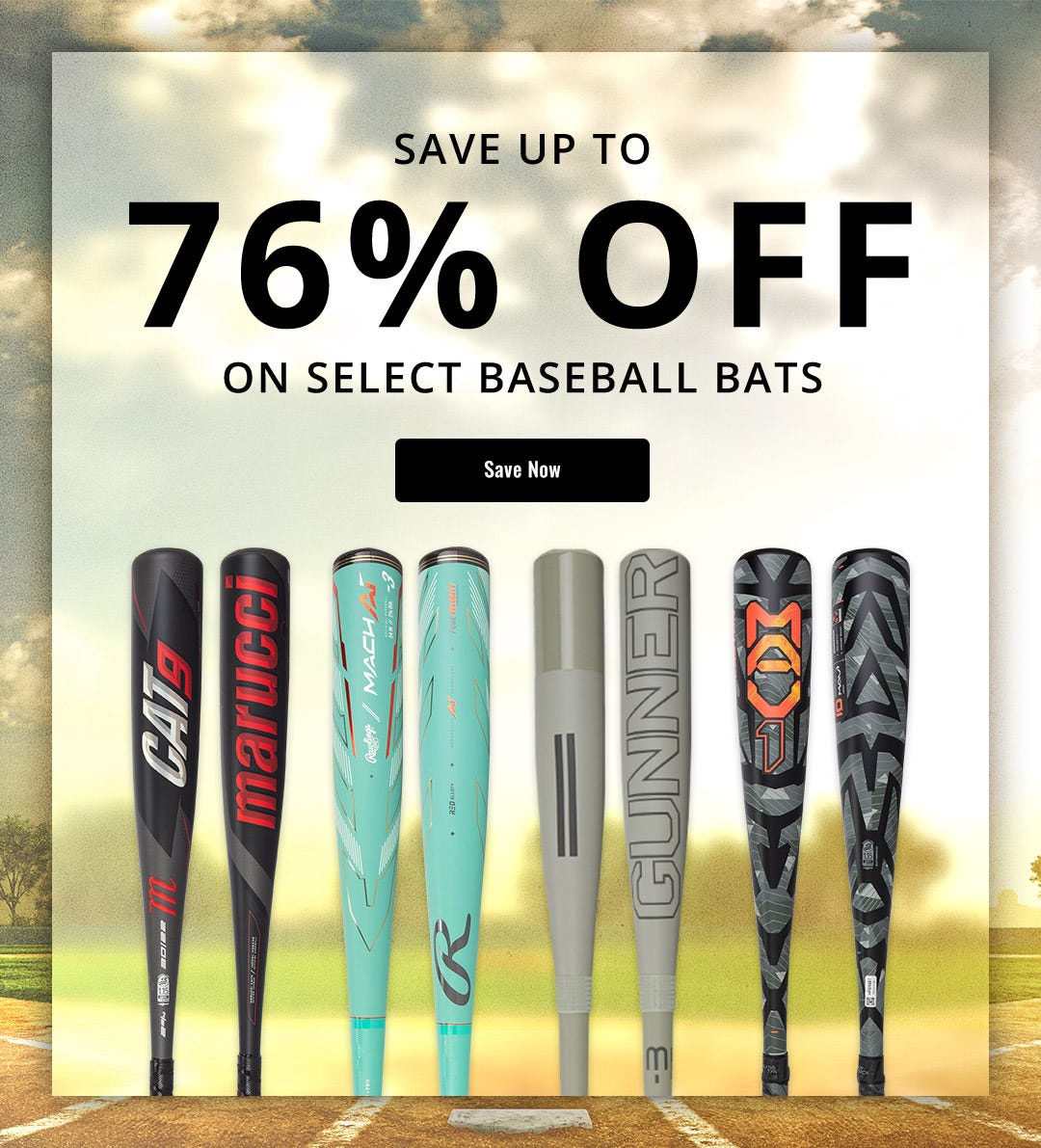 Save up to 76% on select baseball bats