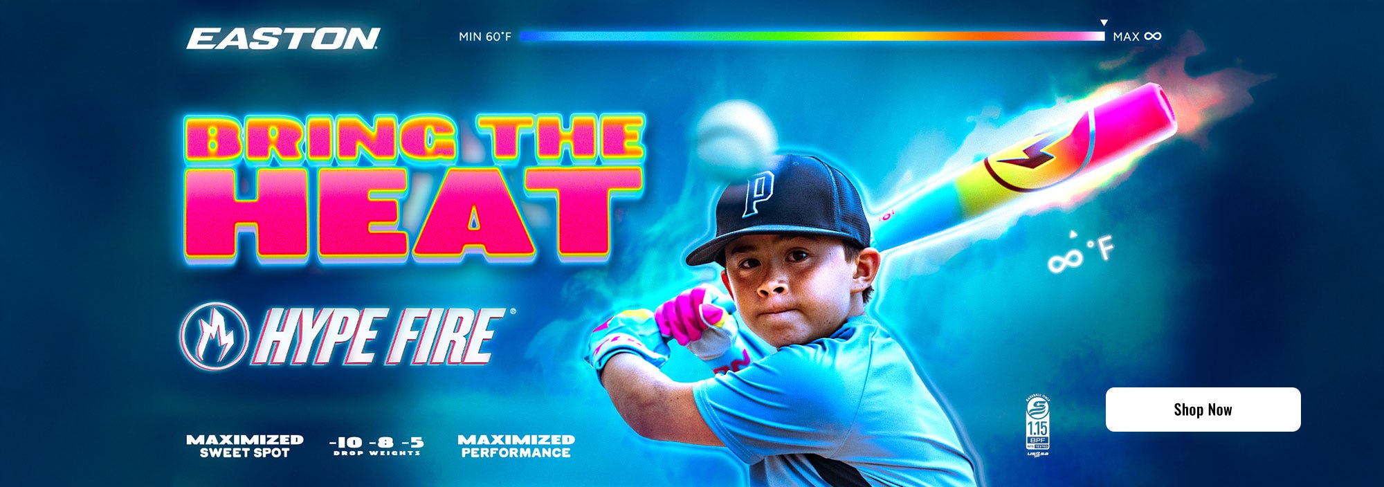 Easton 2026 Hype Fire bats. Bring the heat.