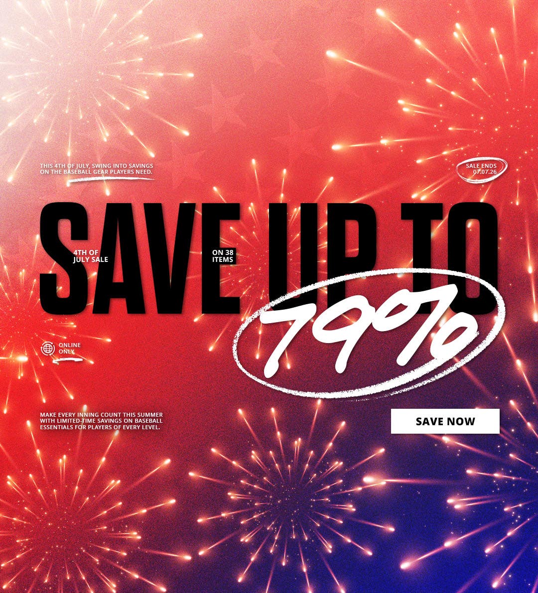 4th of July Sale. Save up to 79% on 38 items. Sale ends 7/7/2026.