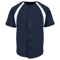 Mizuno Full Button Colorblock Boys Jersey in Navy/White Size X-Large