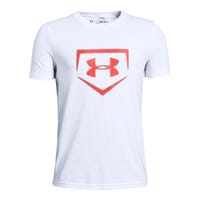 under armour plate icon boy's baseball short sleeve shirt in white/after burn size x-small