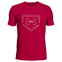 under armour plate icon boy's baseball short sleeve shirt in red size x-small