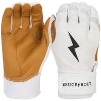 Bruce+Bolt Men's Premium Cabretta Leather Short Cuff Batting Gloves - 2020 Model in White/Gold Size