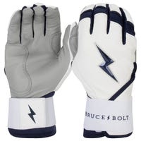 Bruce+Bolt Men's Premium Cabretta Leather Long Cuff Batting Gloves - 2020 Model - Chrome in White/Navy Size