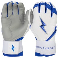 Bruce+Bolt Men's Premium Cabretta Leather Long Cuff Batting Gloves - 2020 Model - Chrome in White/Royal Size