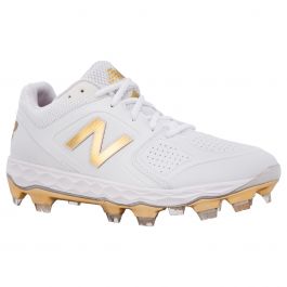 gold and white new balance cleats