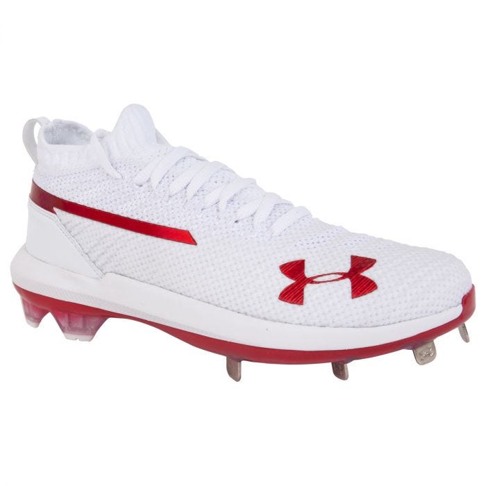 red white and blue under armour baseball cleats