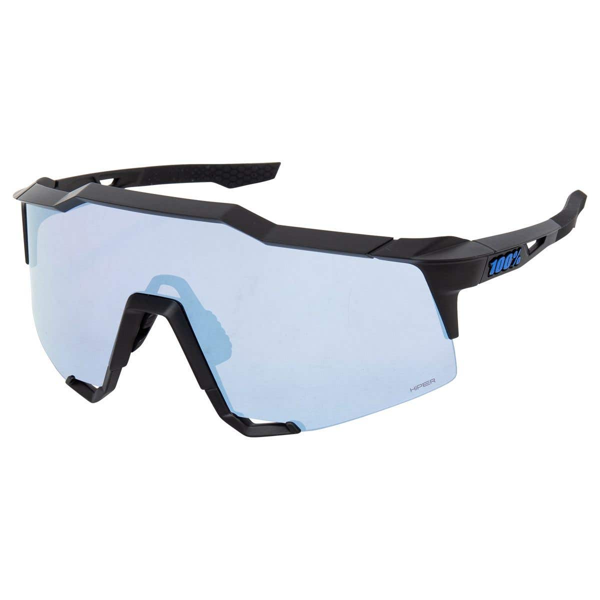 100% Speedcraft Matte Black Adult Sunglasses w/ Hiper Blue