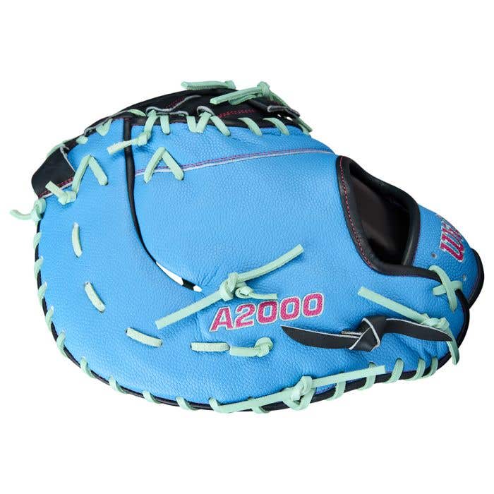 WILSON A2000 2025 Guanto Baseball First Base 31,8 Cm - Mano Sinistra, Colore Biondo/Celeste/Rosso