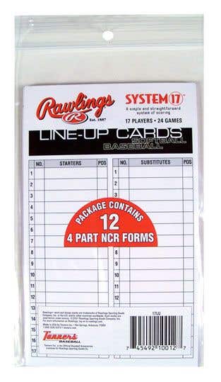 Rawlings Line-Up Cards Baseball Softball 4 Part forms Set of 12 NEW IN