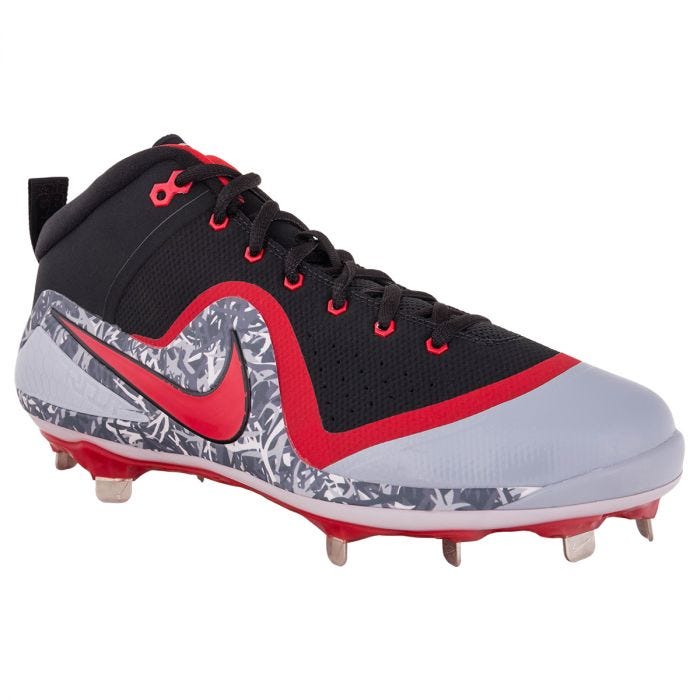 red and black metal baseball cleats