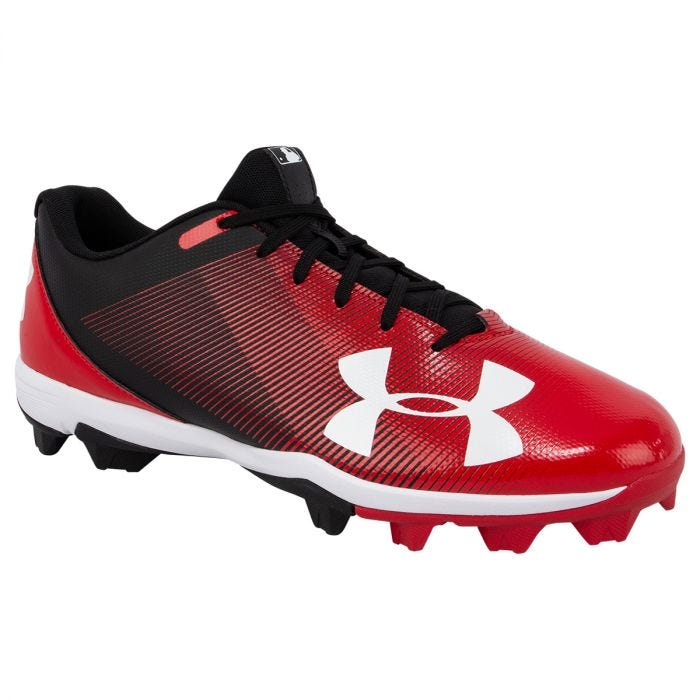 red and black under armour baseball cleats