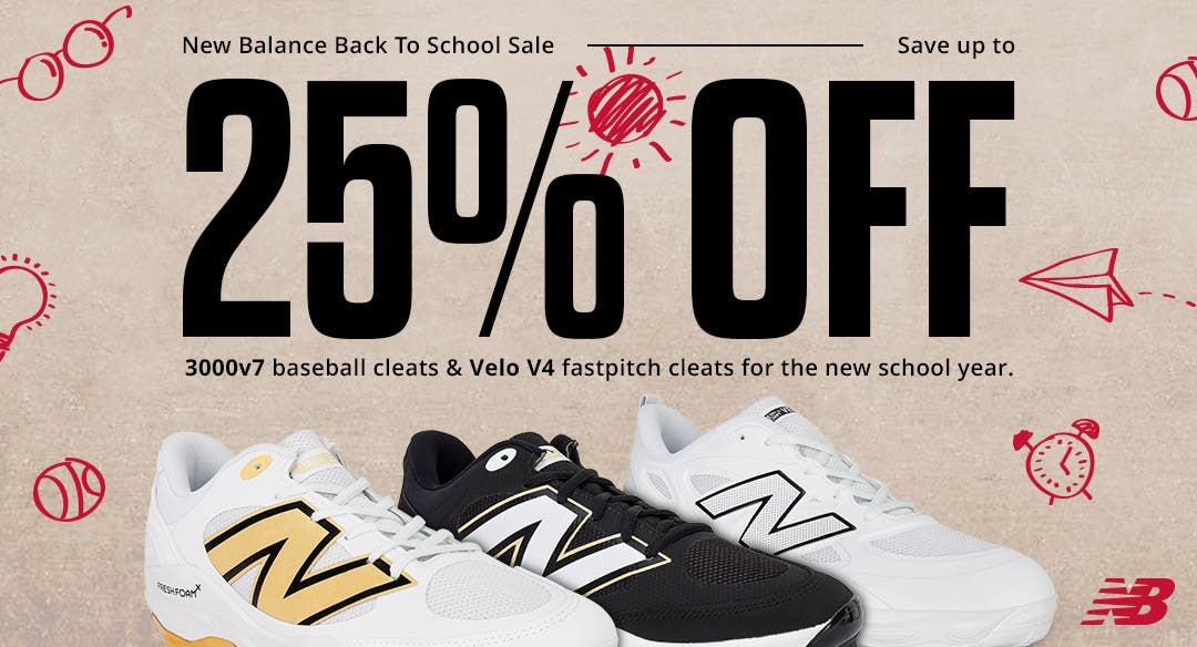 New Balance Back to School Sale: Save up to 25% off 3000v7 baseball cleats and Velo V4 fastpitch cleats for the new school year