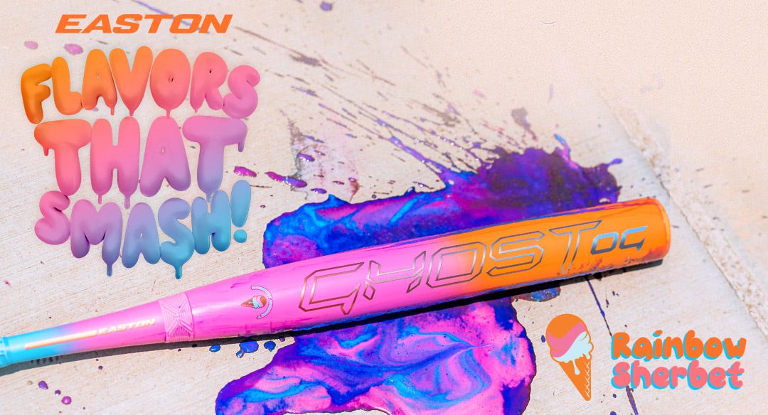Easton Ghost OG Rainbow Sherbet Fastpitch Softball Bat. Flavors that smash. Vibrant flavor that knocks your taste buds out of the park.