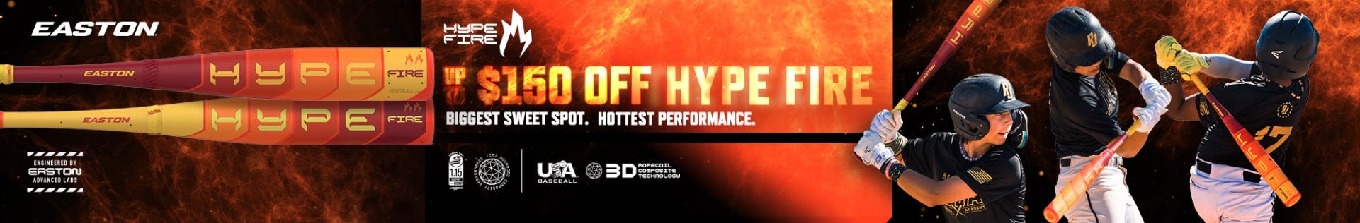 Up to $150 off 2025 Easton Hype Fire baseball bats