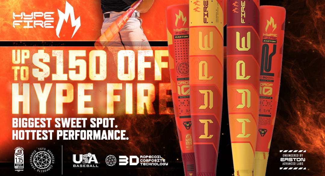 Up to $150 off 2025 Easton Hype Fire baseball bats