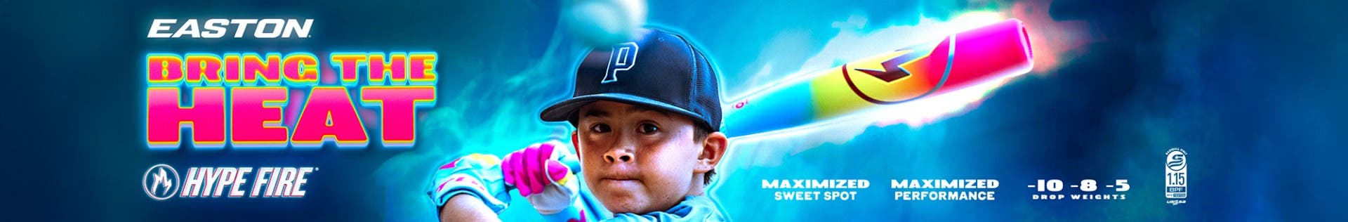 Easton 2026 Hype Fire bats. Bring the heat.