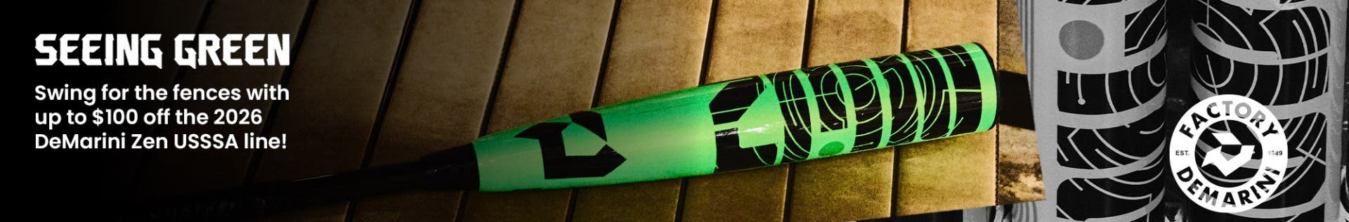 Seeing green. Swing for the fences with up to $100 off the 2026 DeMarini Zen USSSA line!