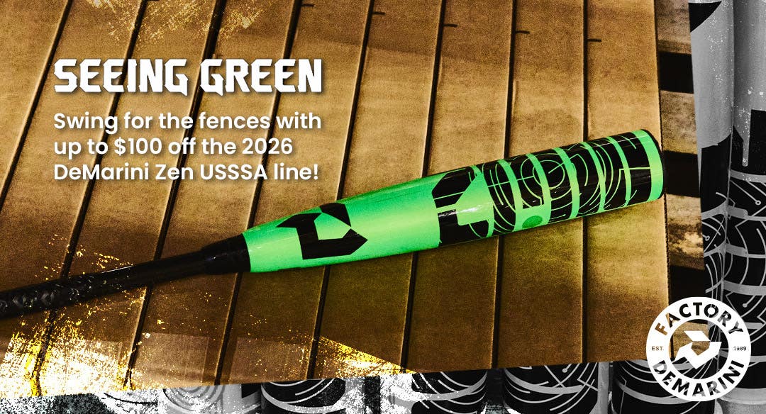 Seeing green. Swing for the fences with up to $100 off the 2026 DeMarini Zen USSSA line!