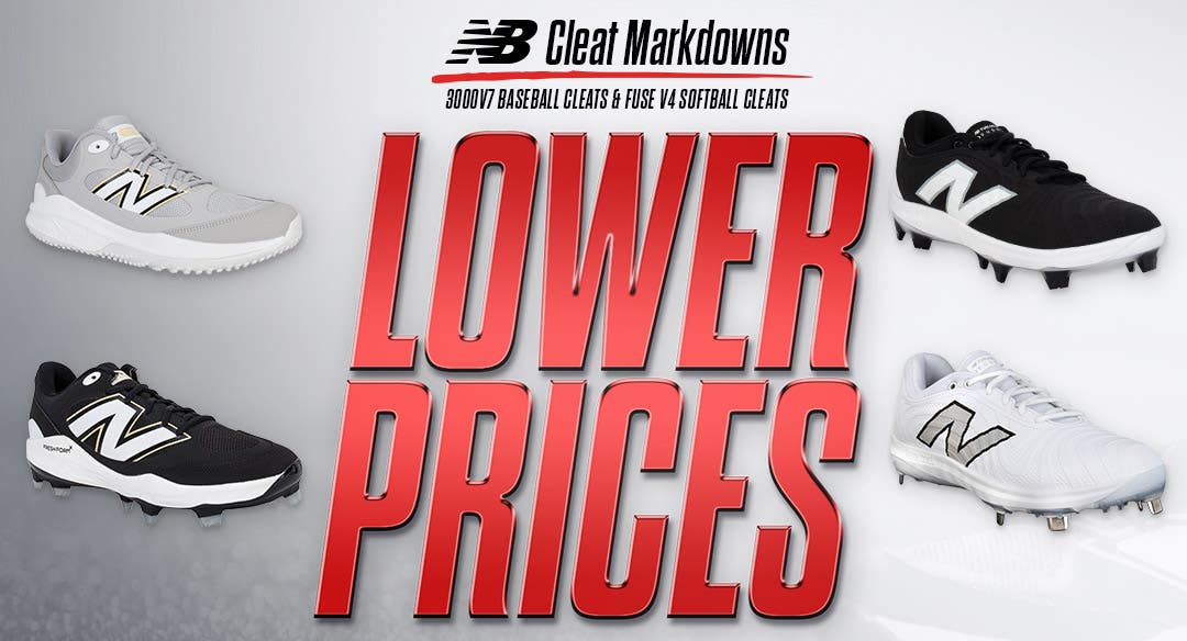 New Balance cleat markdowns. Lower prices on 3000V7 baseball cleats and Fuse V4 softball cleats.