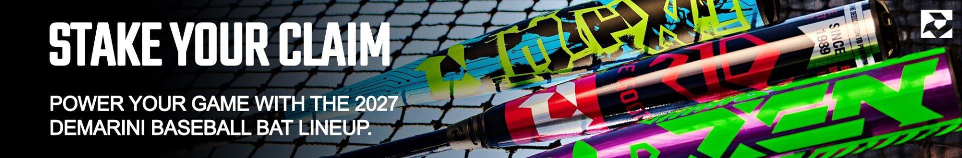 Stake your claim. Power your game with the 2027 DeMarini baseball bat lineup.
