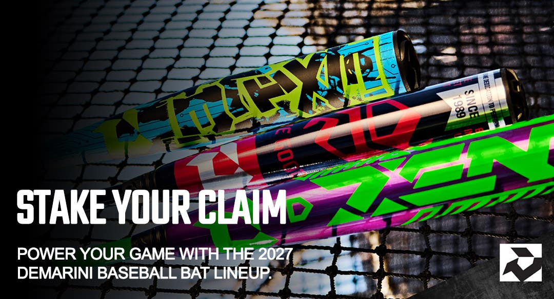 Stake your claim. Power your game with the 2027 DeMarini baseball bat lineup.